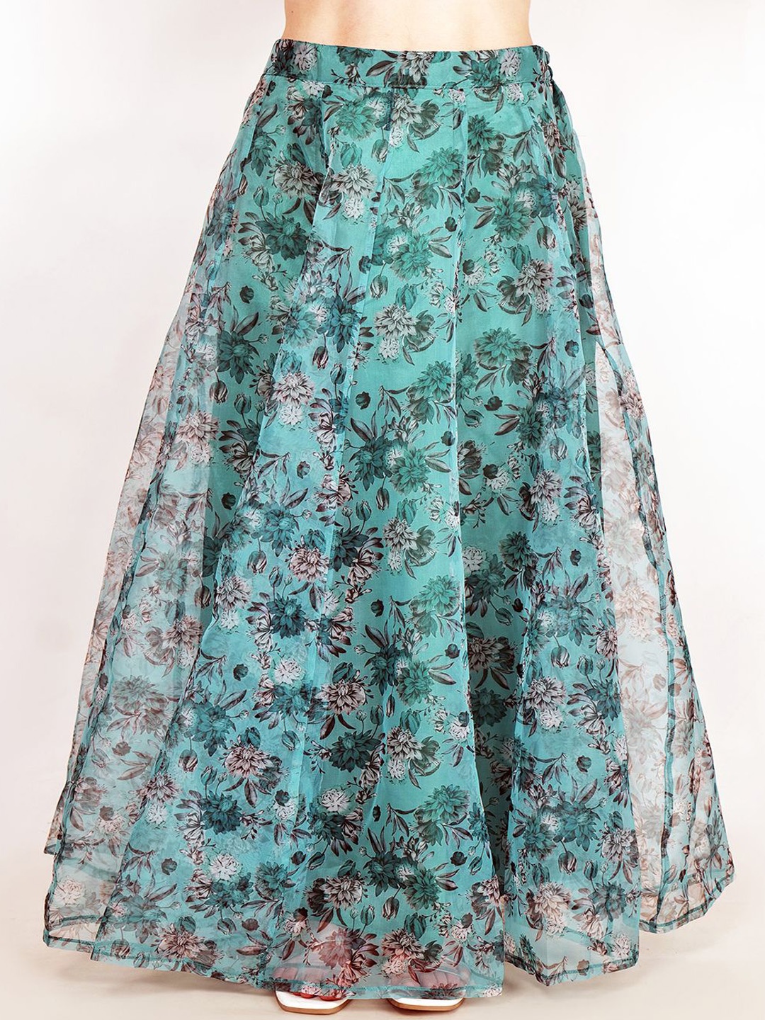 

Frolic Rolic Floral Printed Organza Maxi Skirt, Sea green