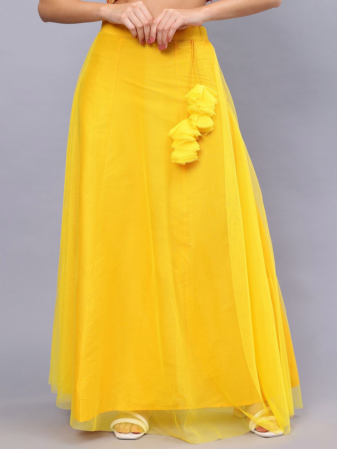 

Frolic Rolic Solid Net Maxi Skirt, Yellow