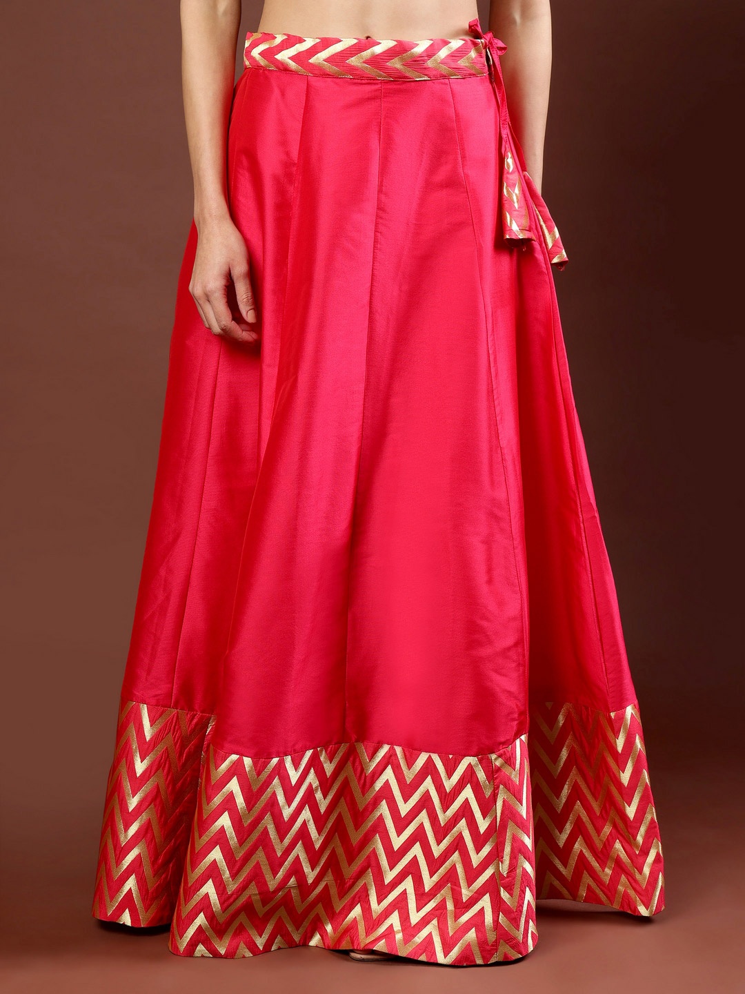 

Frolic Rolic Pink Jacquard Zig Zag Silk Skirt