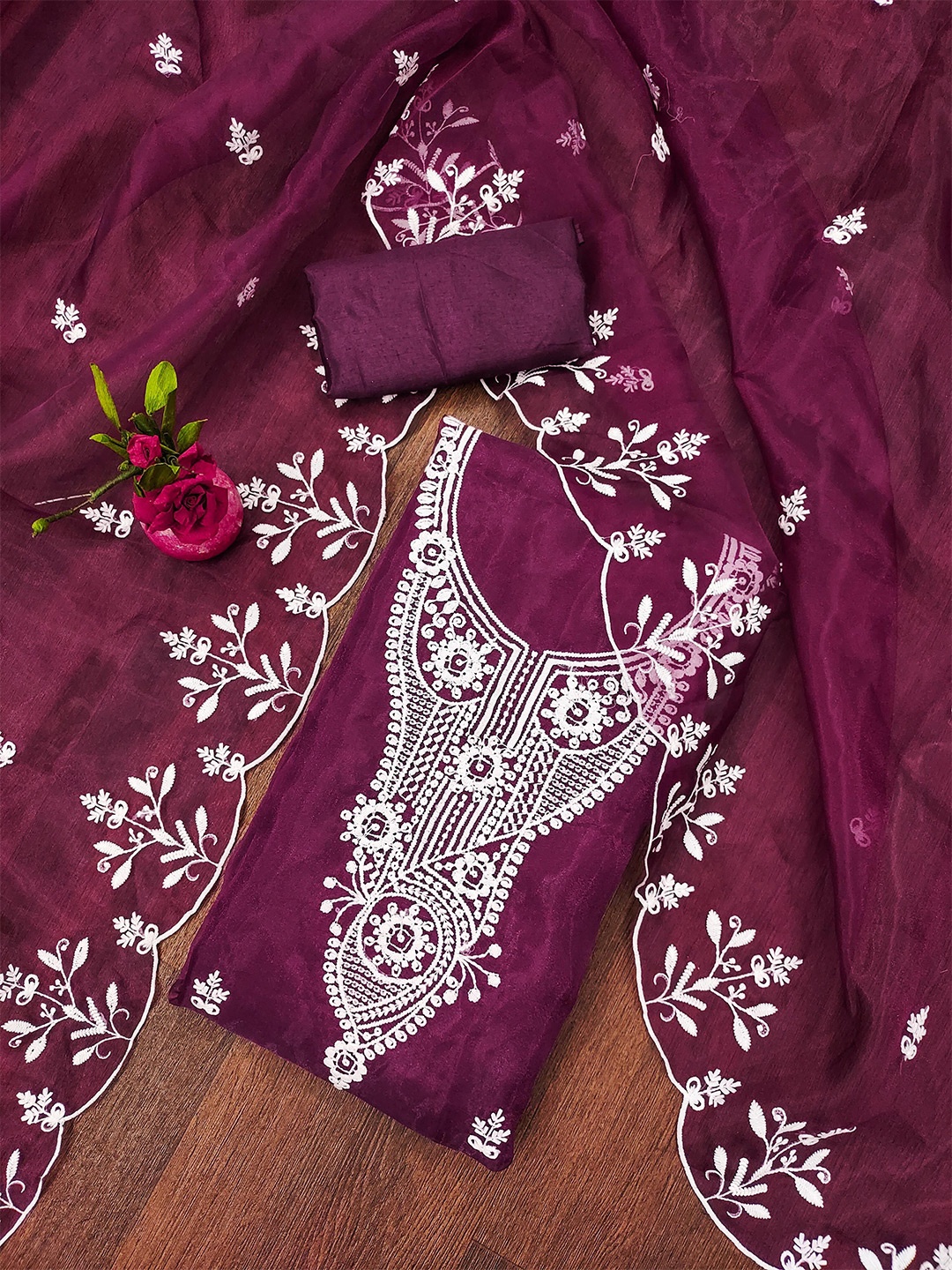 

KIMISHA Embroidered Organza Unstitched Dress Material, Purple