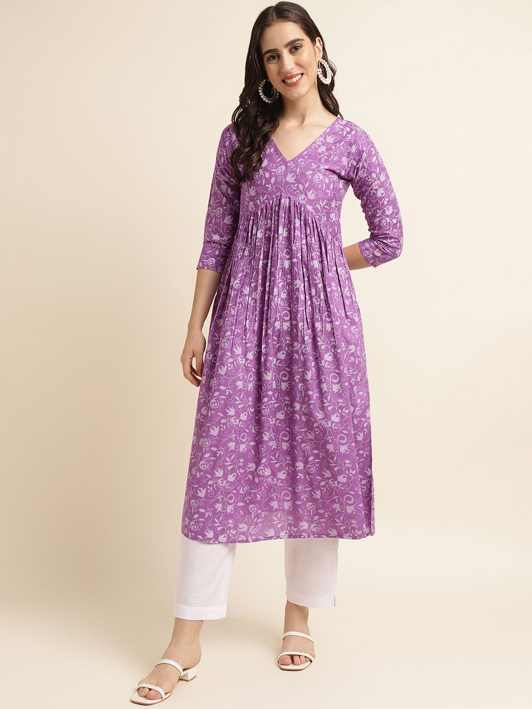 

Fabclub Ethnic Motifs Printed Empire Anarkali Kurta, Purple