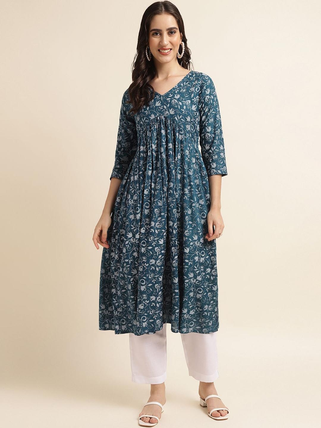 

Fabclub Floral Printed Empire Anarkali Kurta, Blue