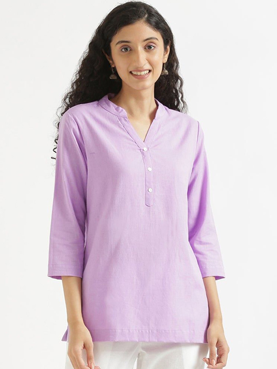 

KALINI Mandarin Collar Pure Cotton Straight Kurti, Purple