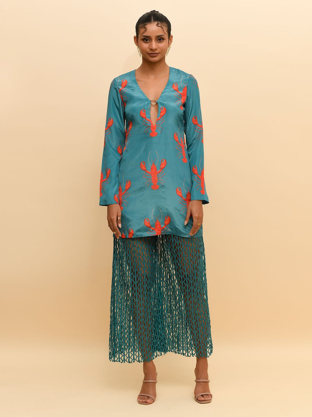 

R.Y by Rishi and Vibhuti Women Crepe Maxi Dress, Teal