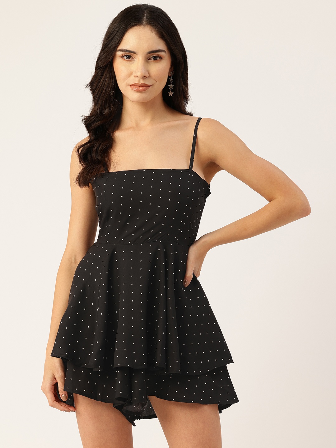 

Sleek Italia Printed Layered Playsuit, Black