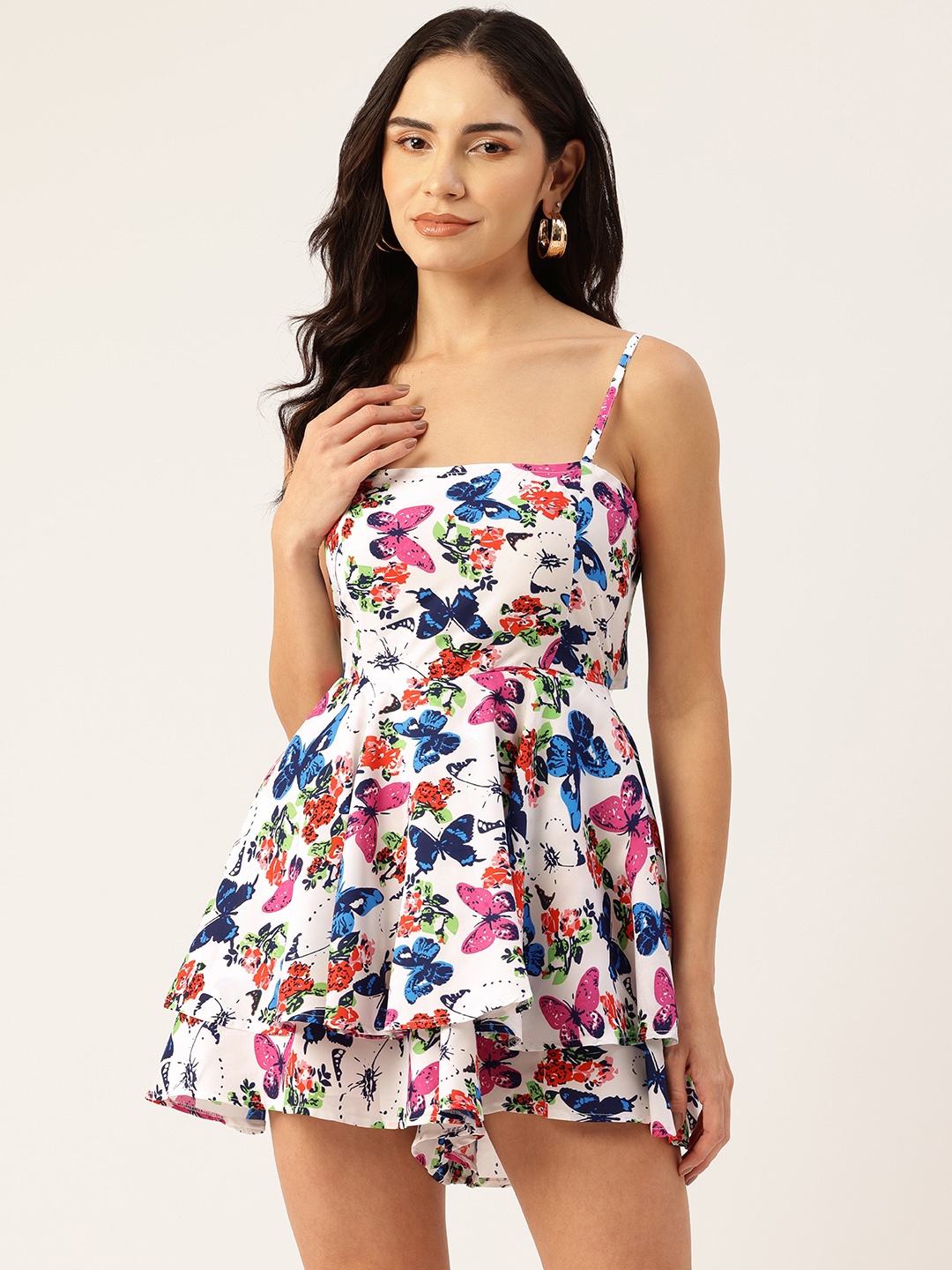 

Sleek Italia Printed Layered Playsuit, White