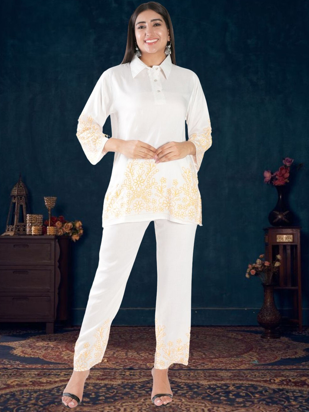 

BAESD Printed Shirt With Trousers, White