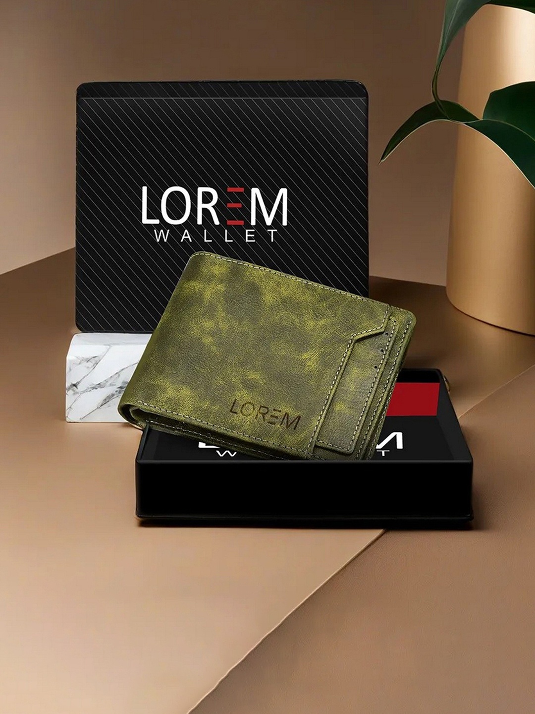

LOREM Men Textured Two Fold Wallet, Green