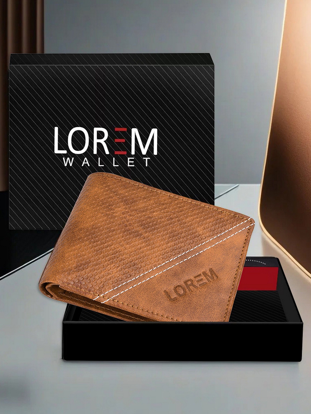 

LOREM Men Textured Zip Coin Pocket Two Fold Wallet, Orange