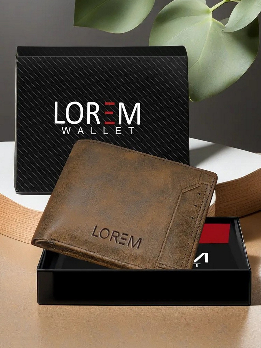 

LOREM Men Textured LeatherTwo Fold Wallet, Brown