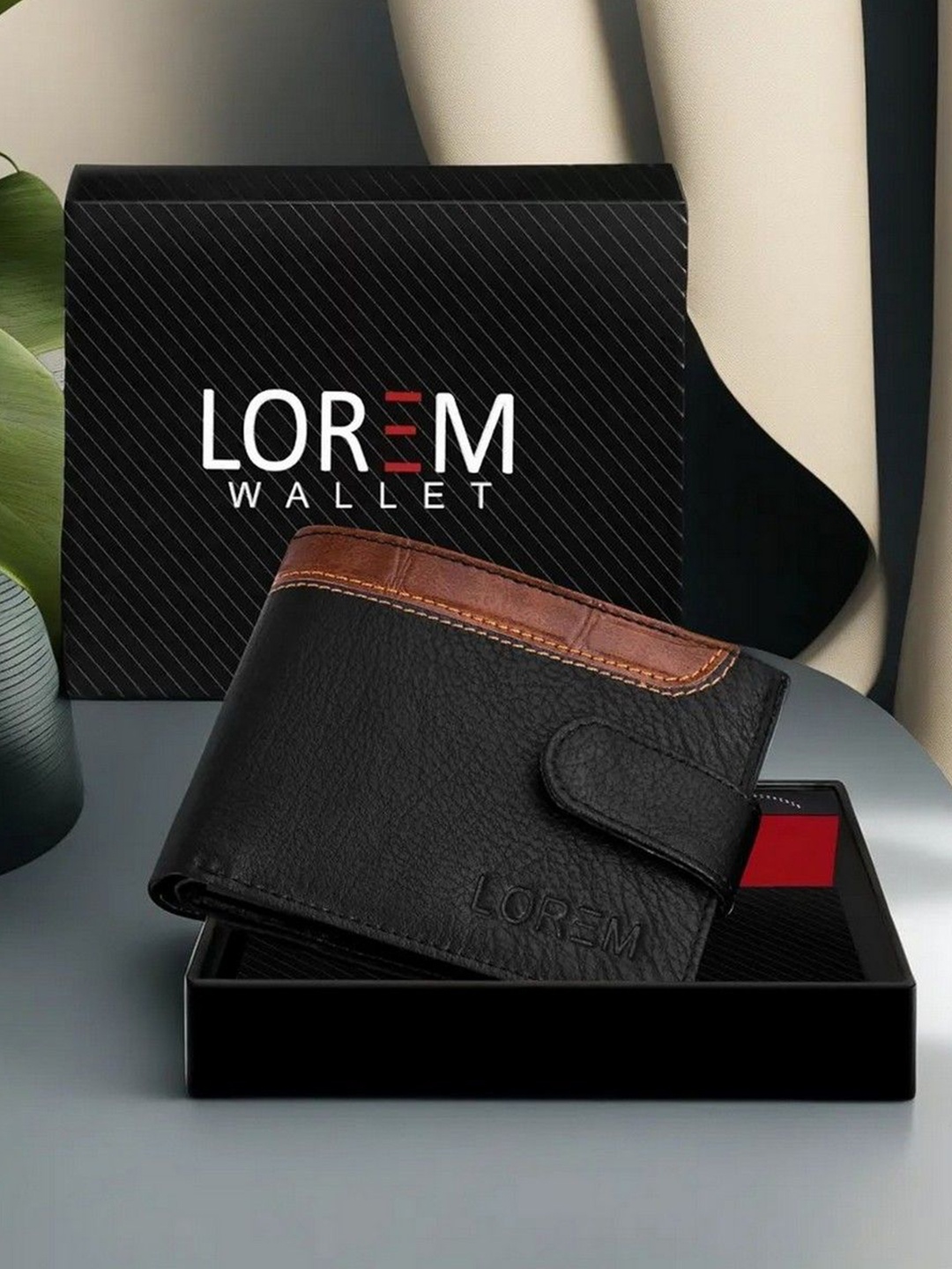 

LOREM Men Faux Leather Textured Two Fold Wallet with SIM Card Holder, Black