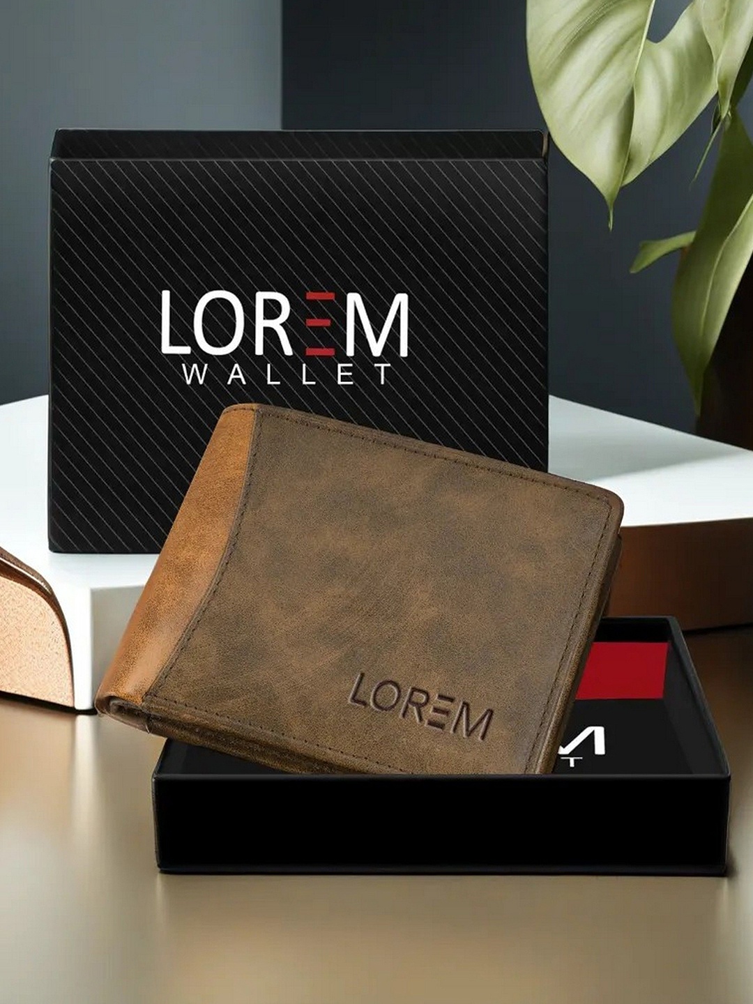 

LOREM Men Abstract Textured Two Fold Wallet, Brown