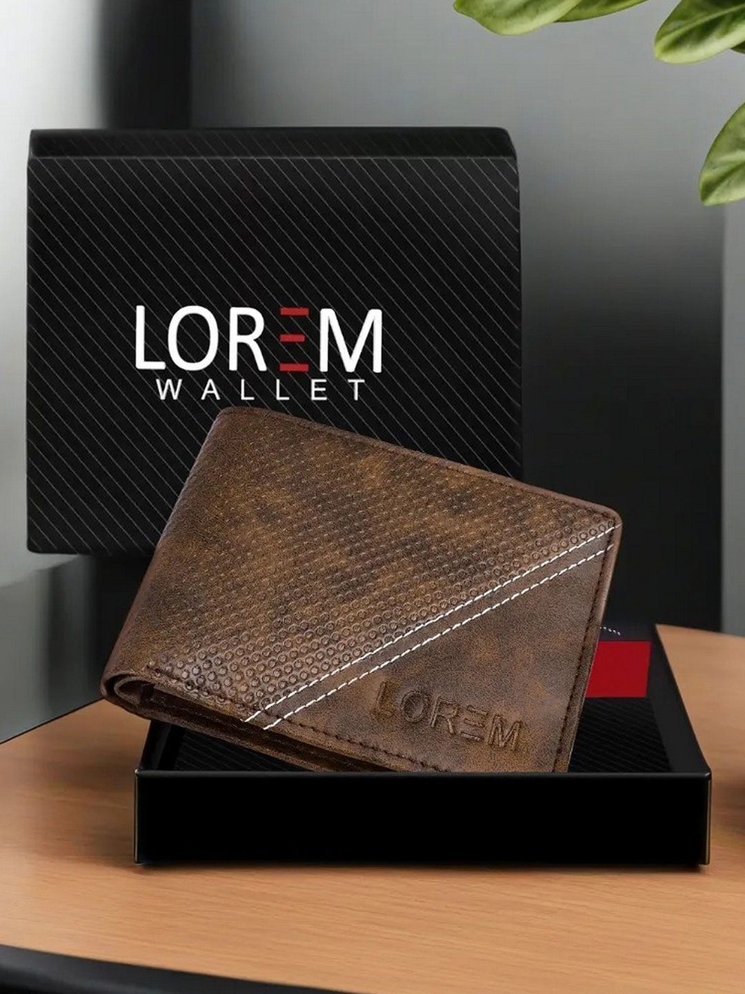 

LOREM Men Abstract Textured Two Fold Wallet, Brown