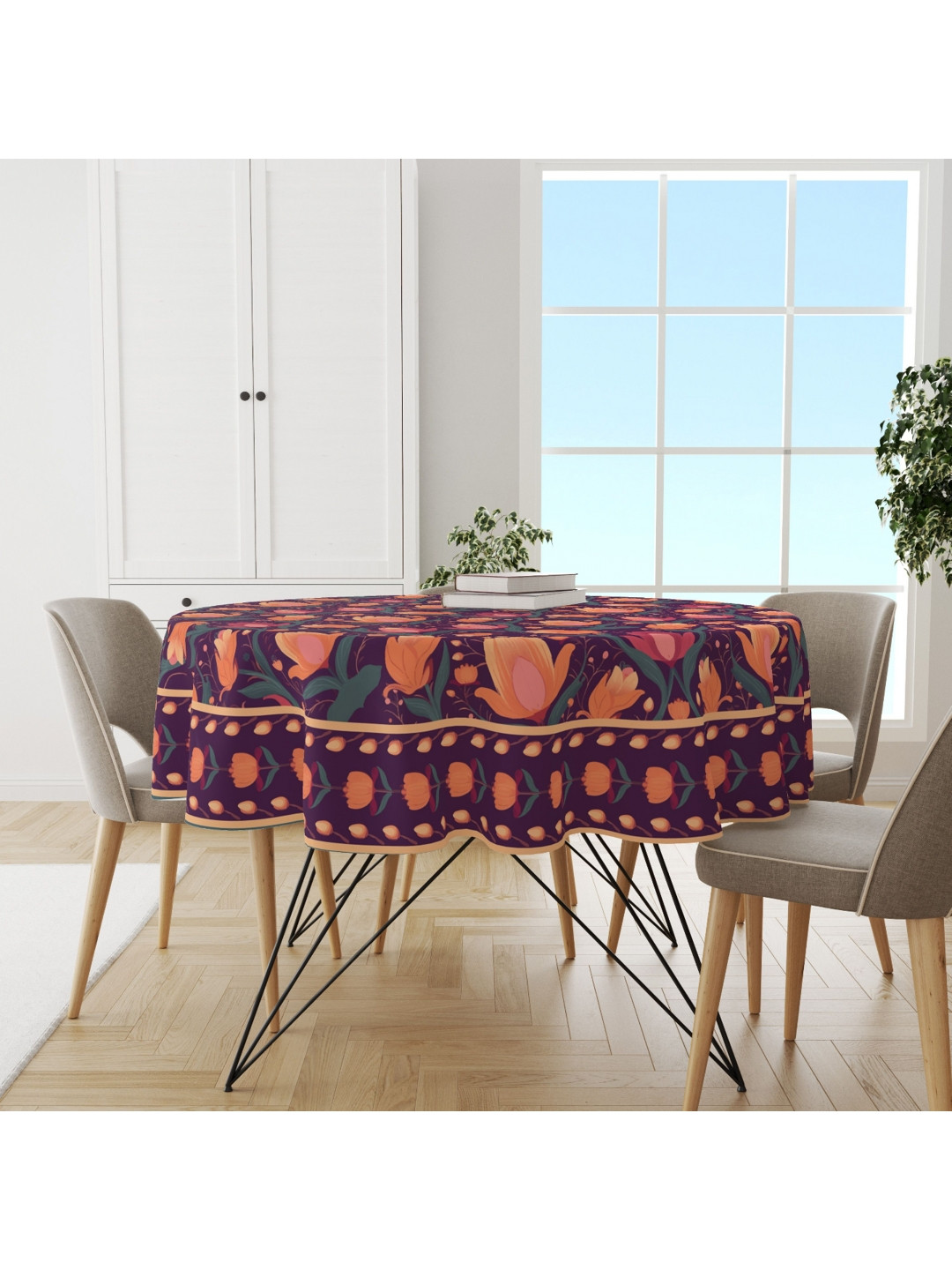 

Astitva Maroon & Green Printed Anti Slip Cotton Round 4 Seater Table Cover