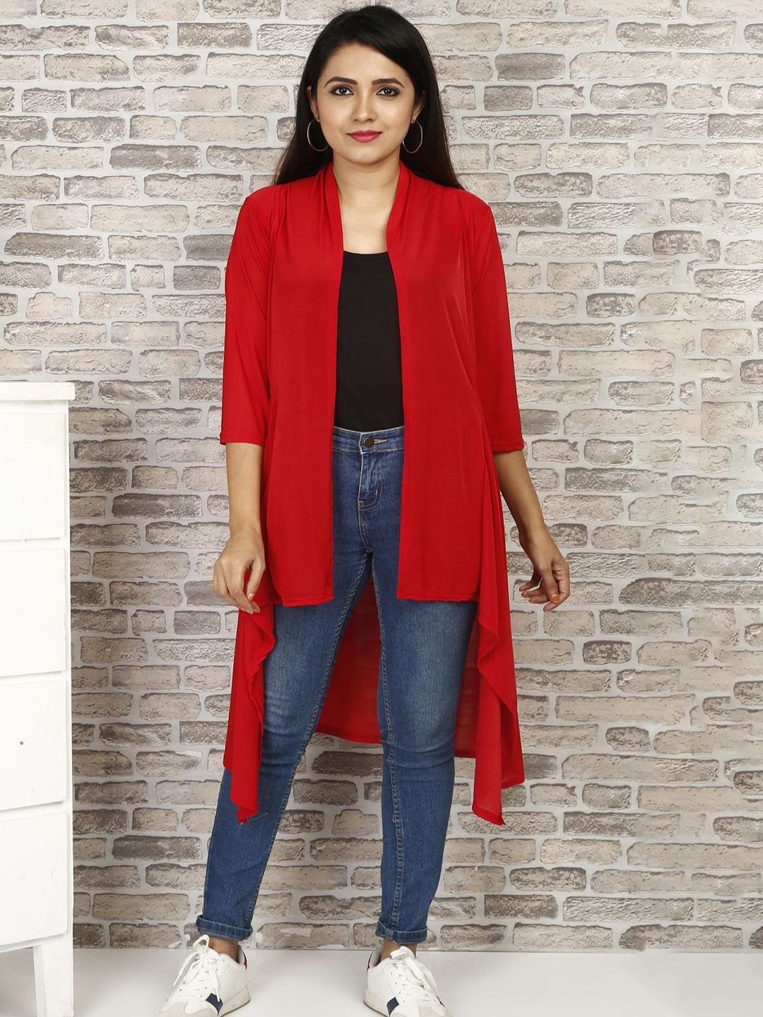 

BUY NEW TREND Open Front Longline Shrug, Red