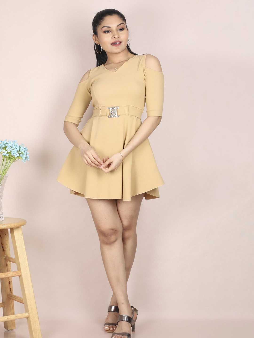 

BUY NEW TREND Cold-Shoulder Fit & Flare Mini Dress, Beige