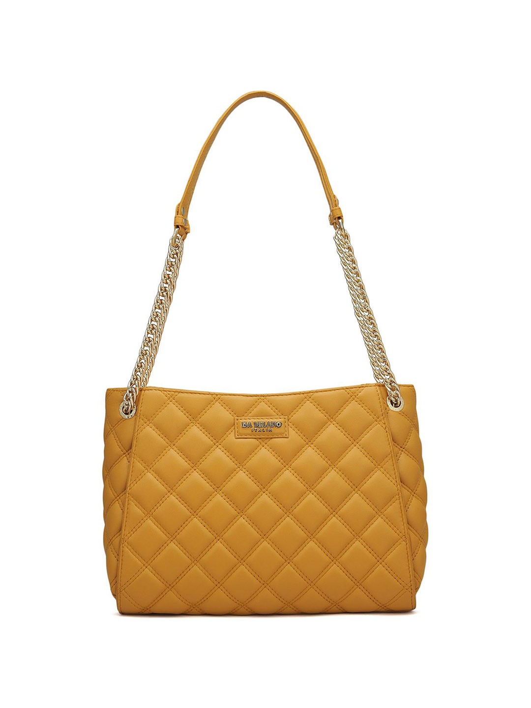 

Da Milano Women Textured Leather Structured Shoulder Bag with Quilted, Yellow