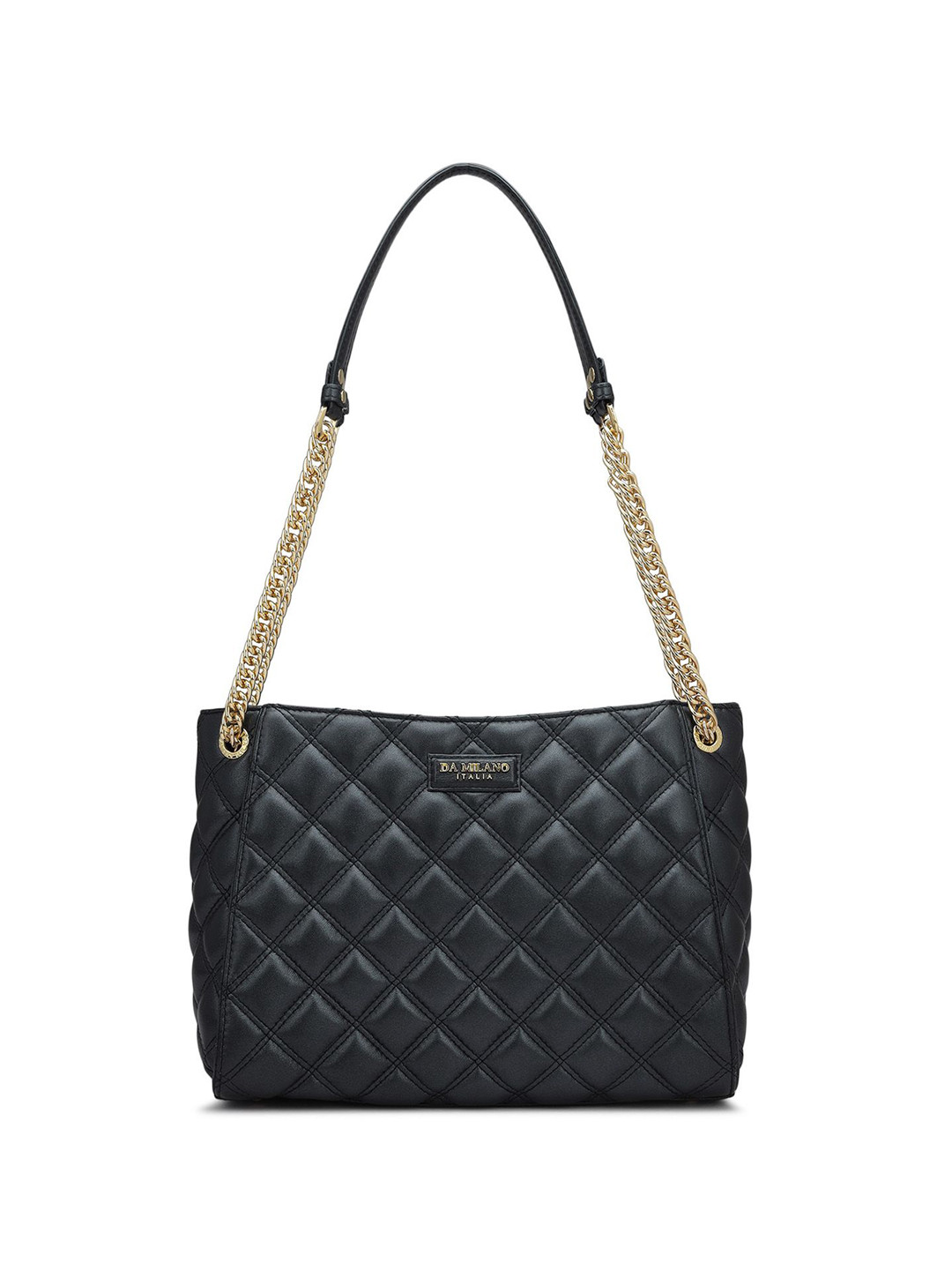 

Da Milano Women Textured Leather Structured Shoulder Bag with Quilted, Black