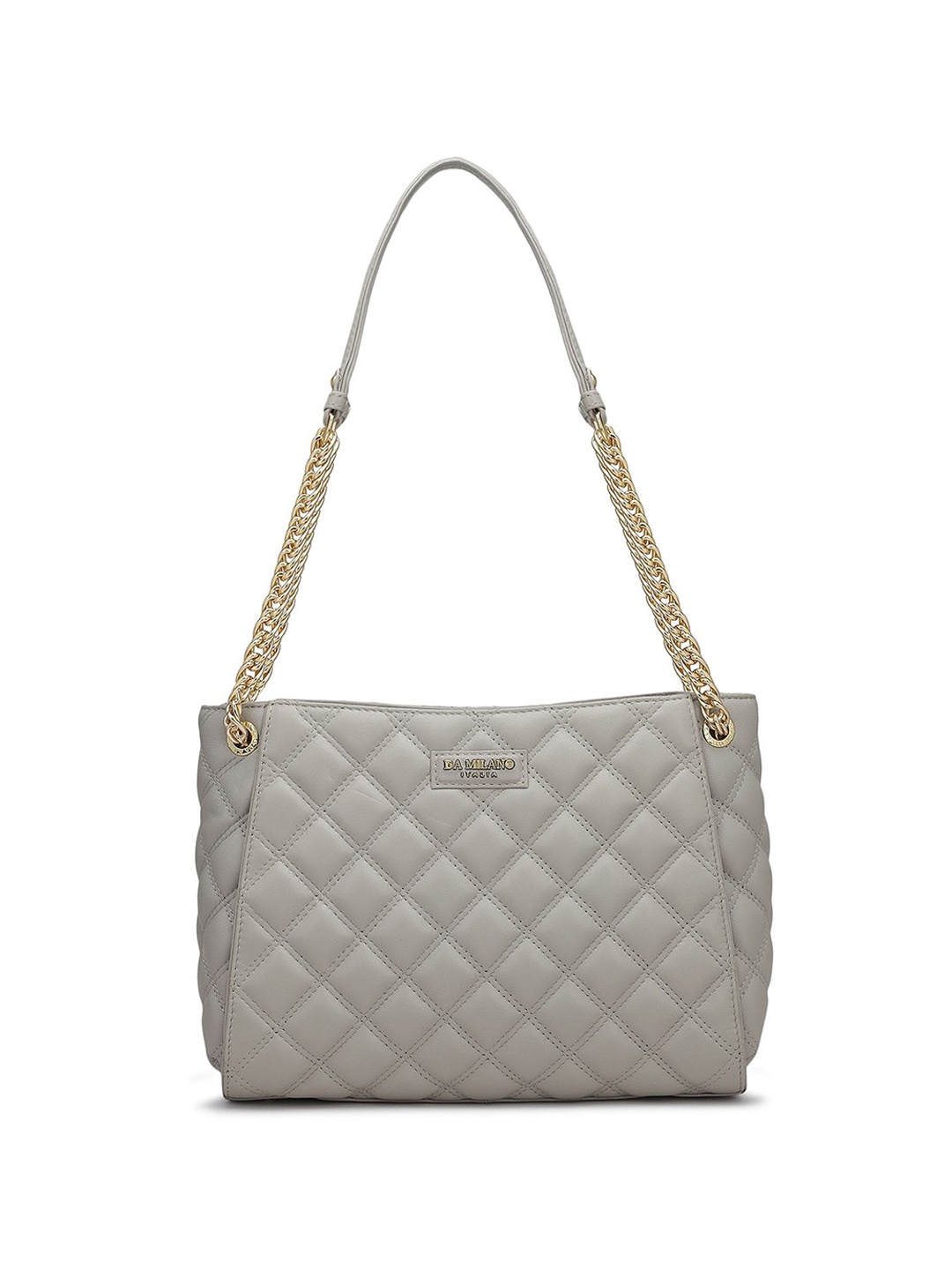 

Da Milano Women Textured Leather Structured Shoulder Bag with Quilted, Grey