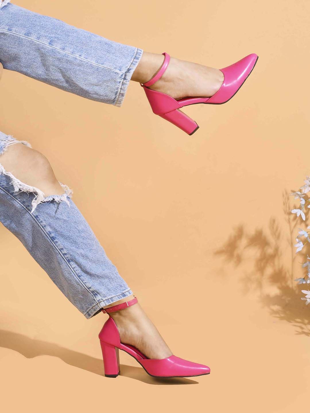 

JM Looks Women Pumps Block Heels with Buckles, Pink