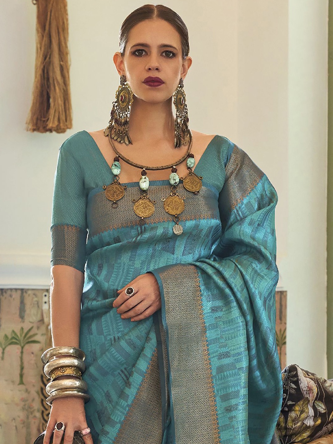 

Saree mall Zari Organza Banarasi Sarees, Blue