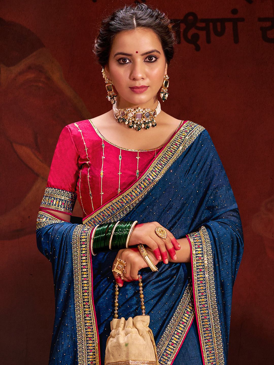 

Saree mall Embellished Beads and Stones Sarees, Navy blue