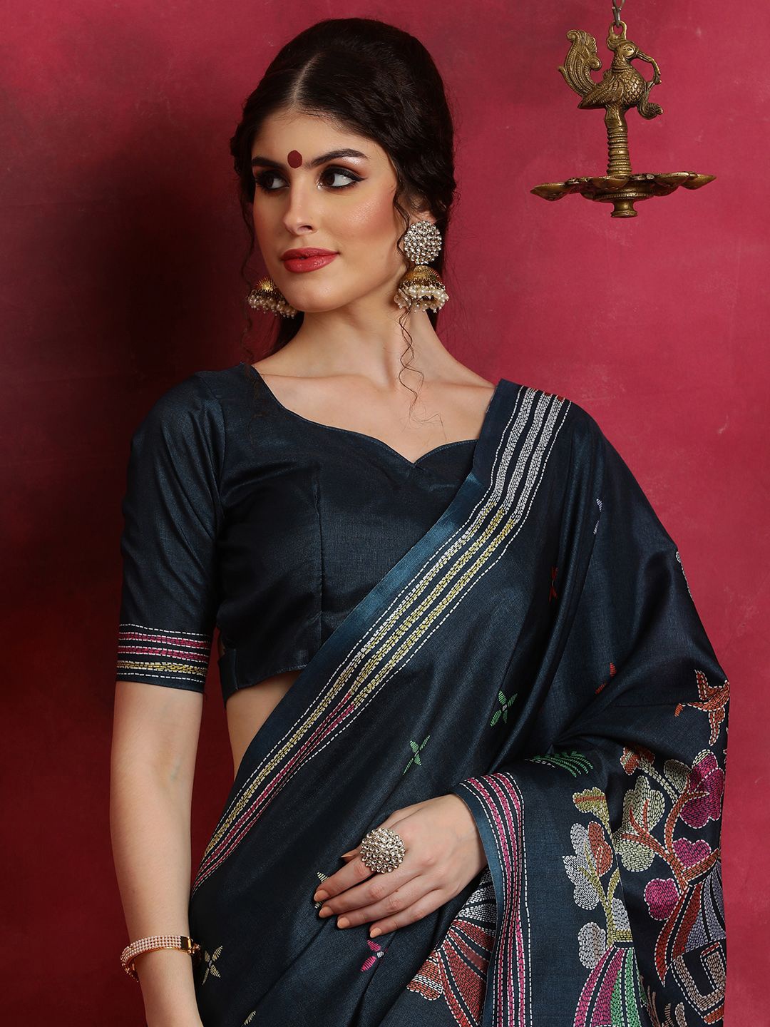 

Saree mall Woven Design Ethnic Motifs Sarees, Teal