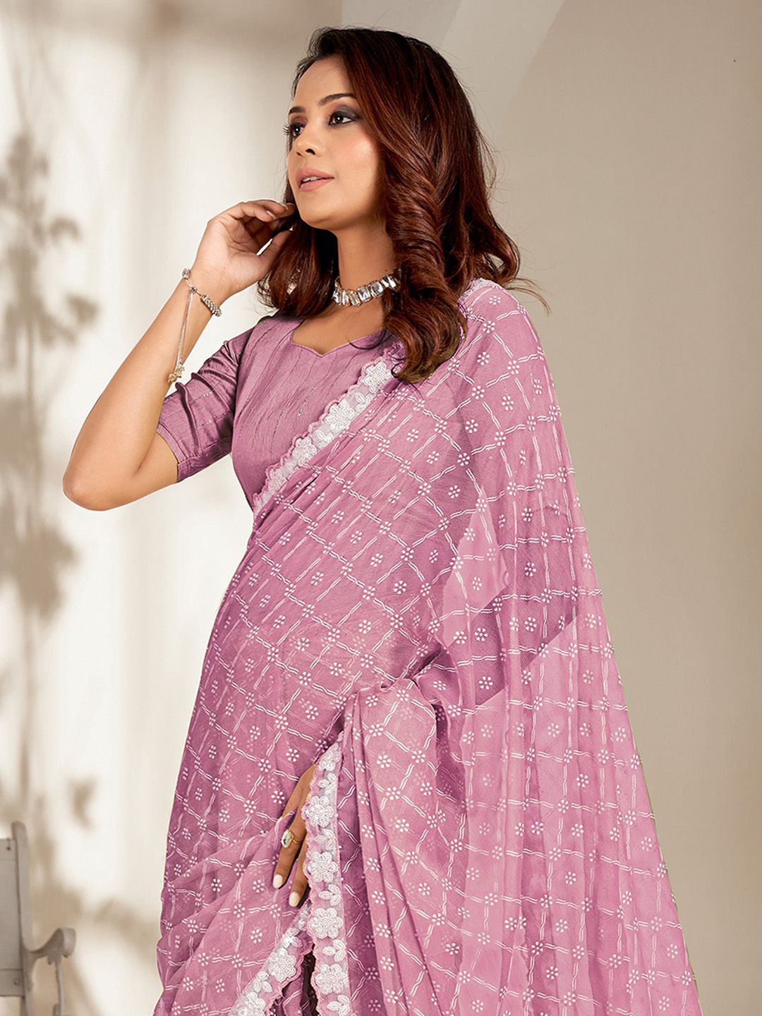 

Saree mall Ethnic Motifs Sequinned Sarees, Lavender