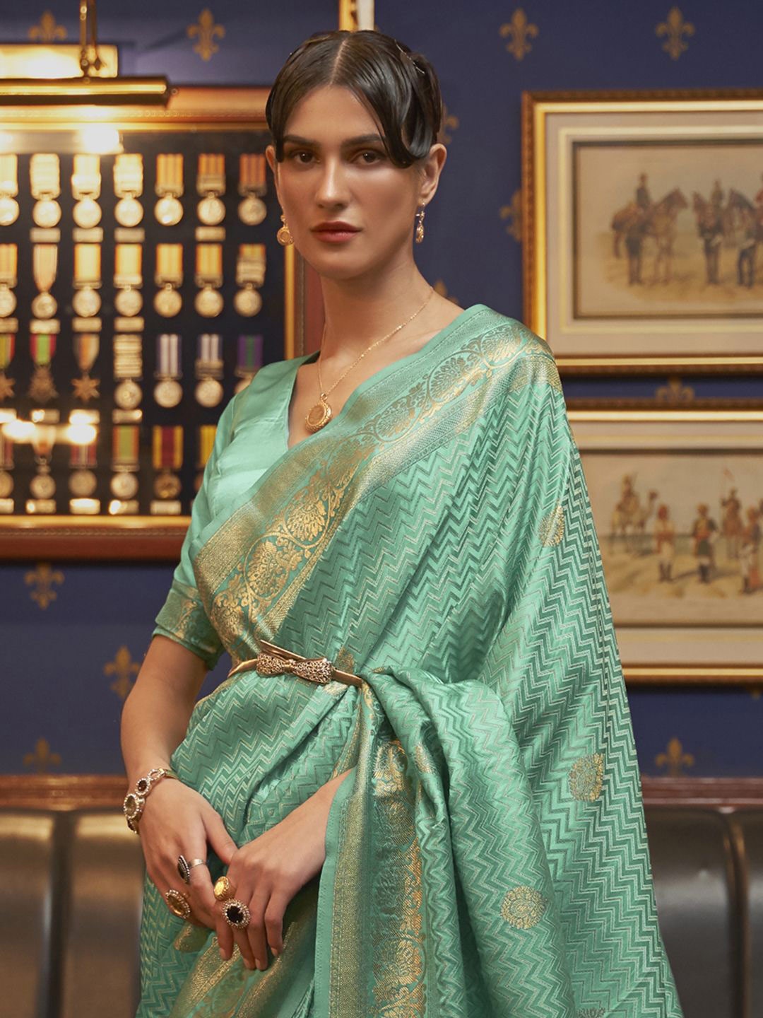 

Saree mall Ethnic Motif Zari Woven Banarasi Sarees, Sea green