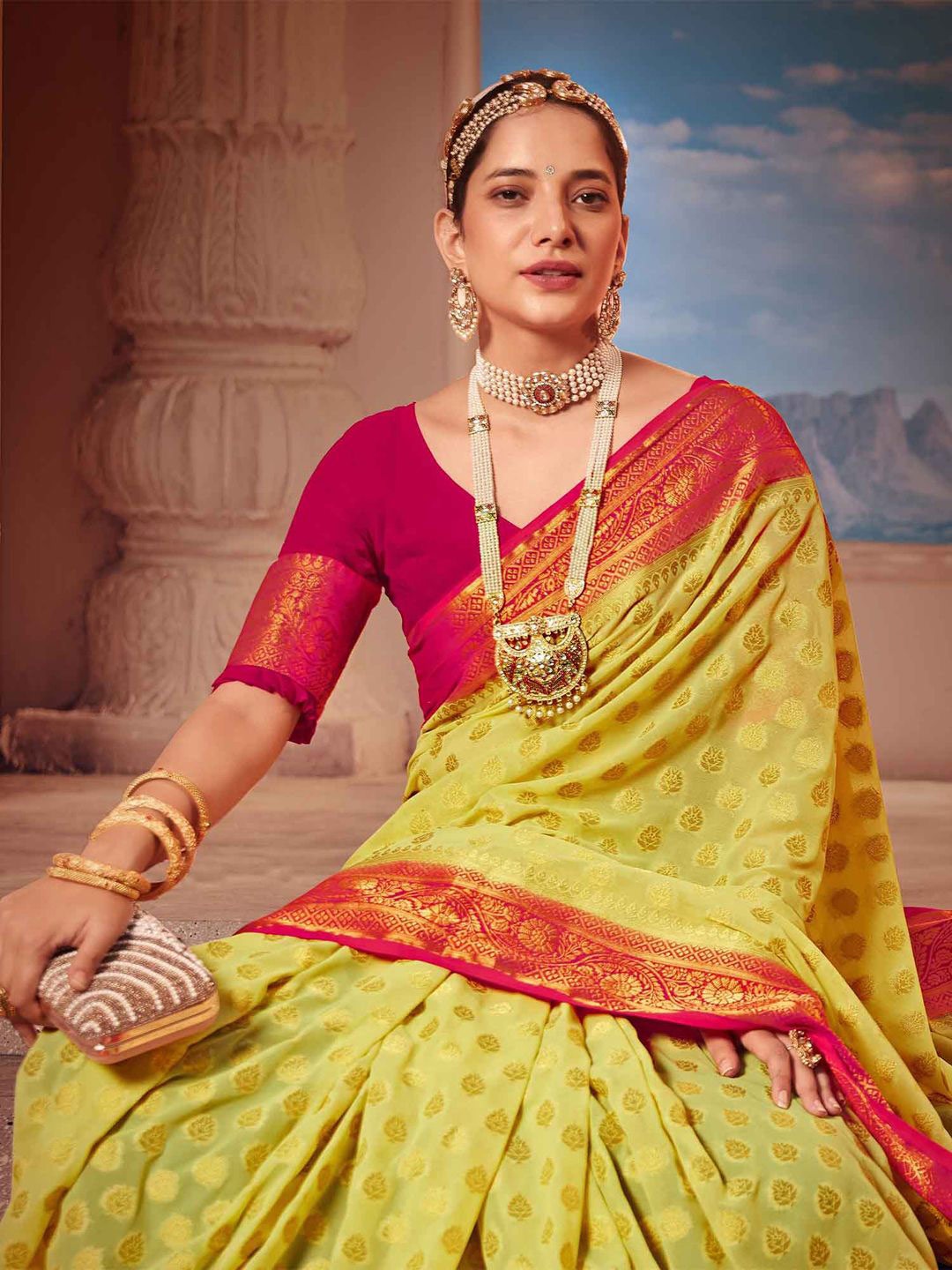 

Saree mall Woven Design Zari Kanjeevaram Sarees, Yellow