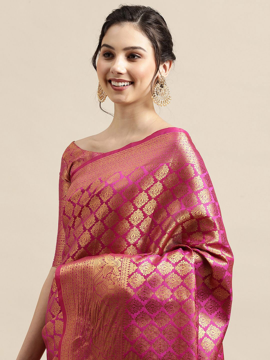 

Saree mall Ethnic Motifs Zari Banarasi Saree, Pink