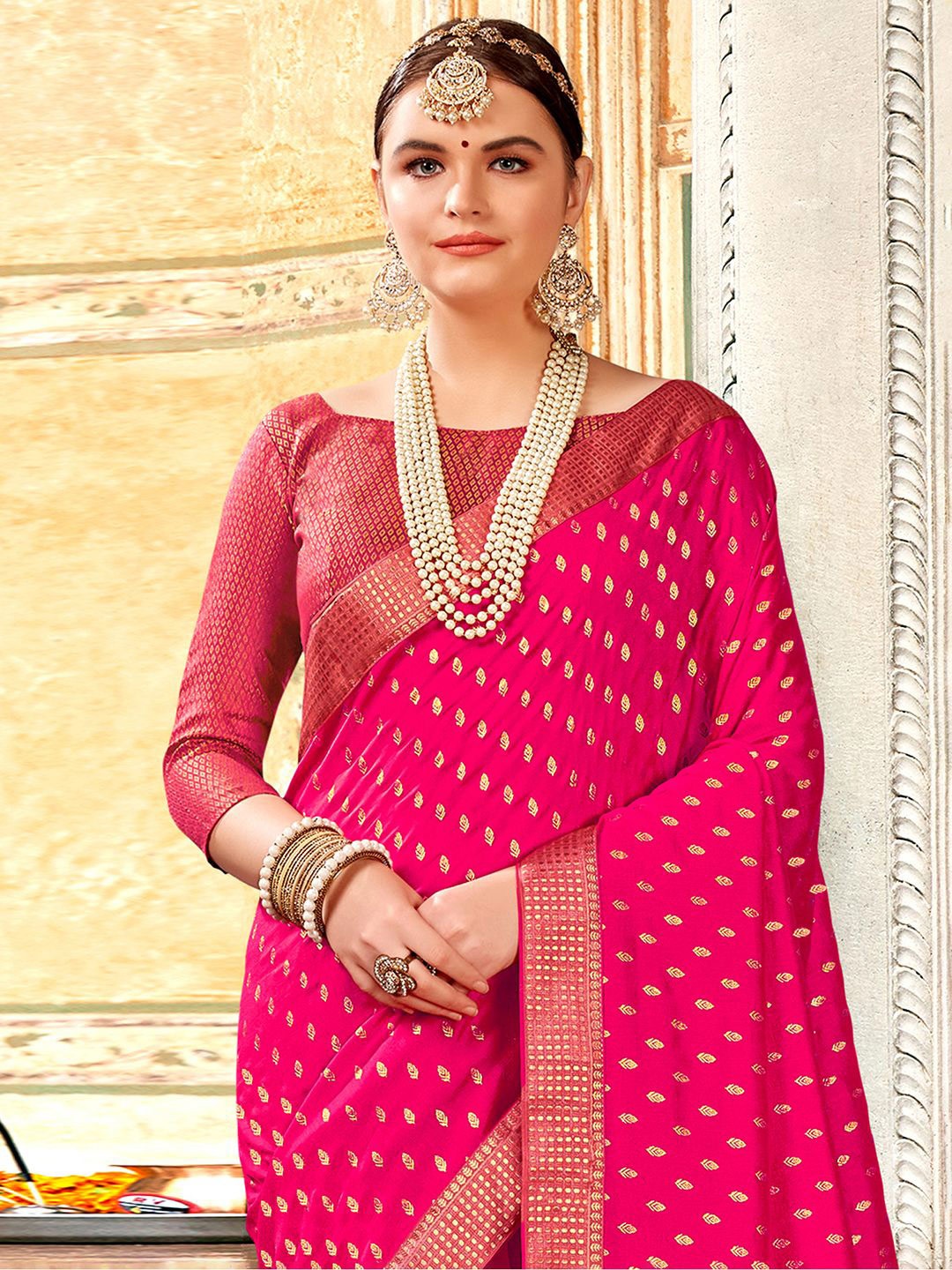 

Saree mall Ethnic Motifs Zari Sarees, Pink
