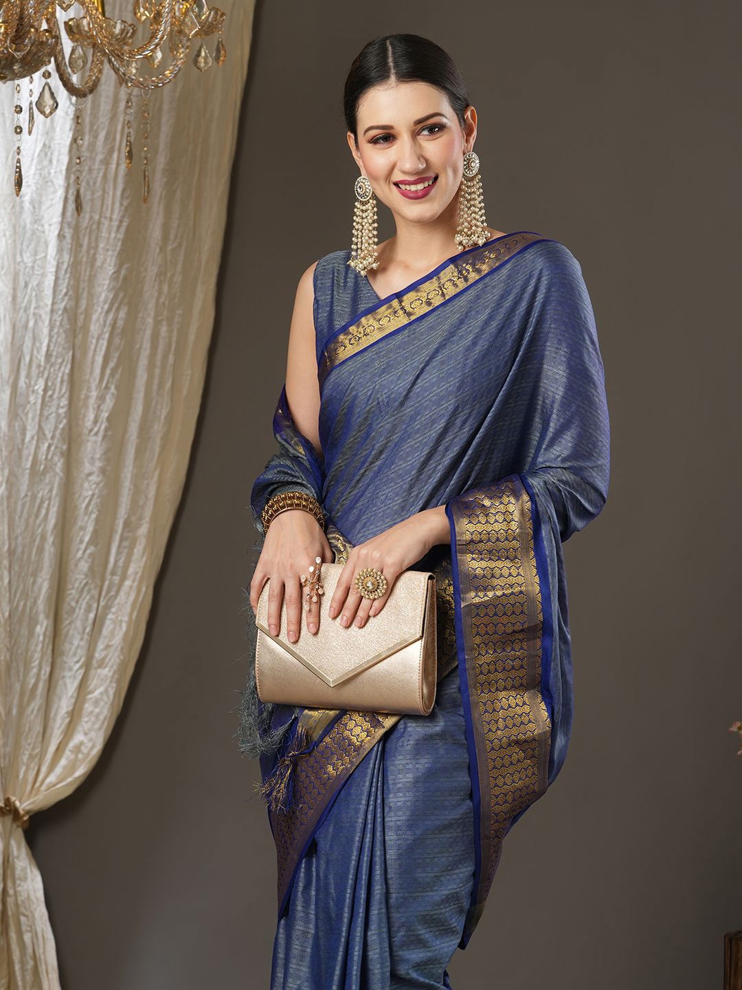 

Saree mall Woven Design Zari Taant Sarees, Grey