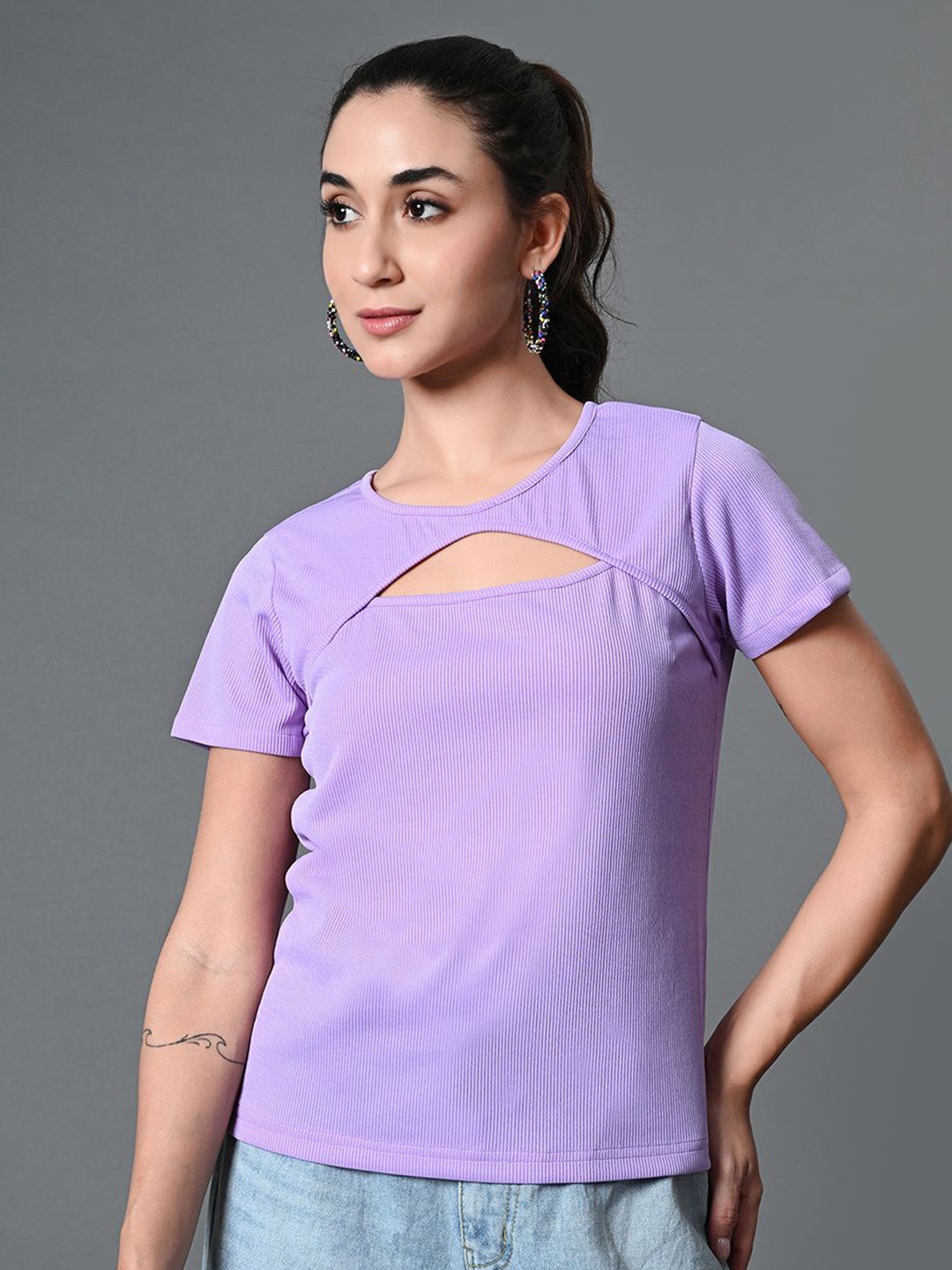 The Roadster Life Co. Women Solid Round Neck Top, Lavender