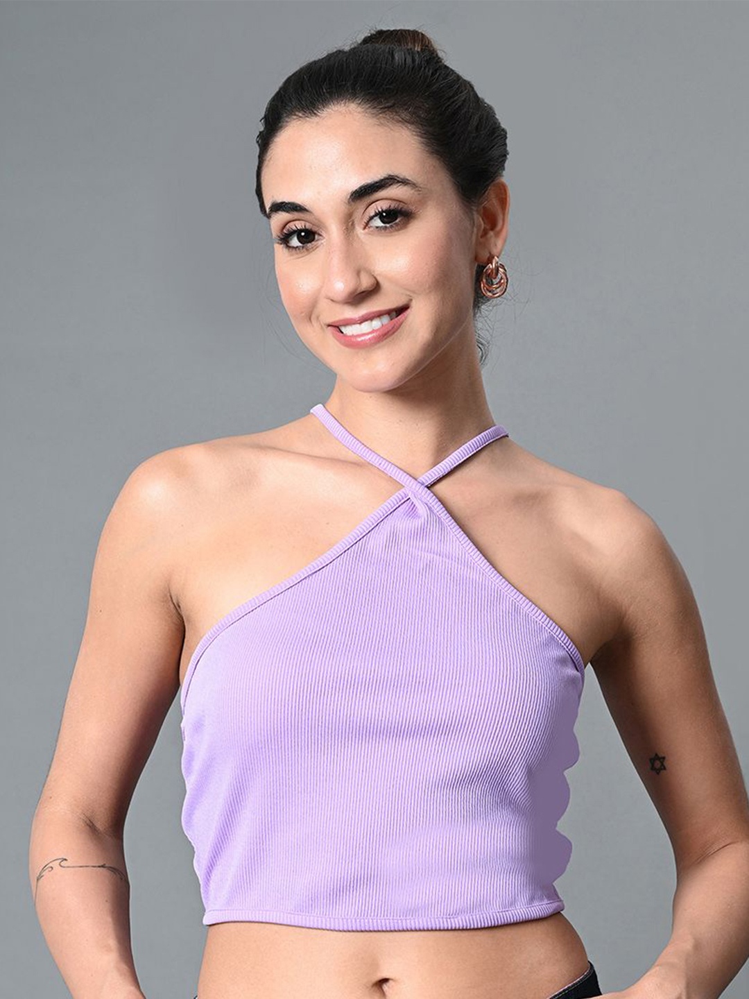 

The Roadster Life Co. Women Solid Halter Neck Top, Lavender