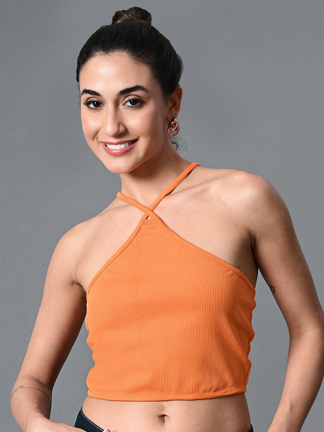 

The Roadster Life Co. Women Solid Halter Neck Top, Orange