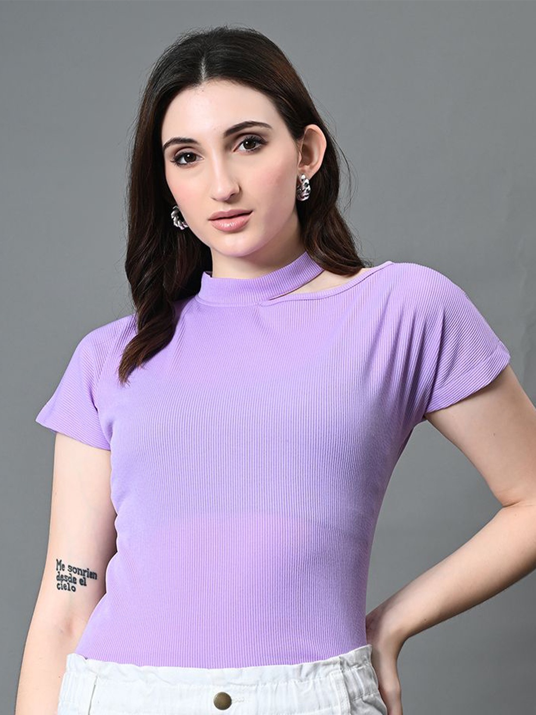 

The Roadster Life Co. Women Solid Choker Neck Top, Lavender