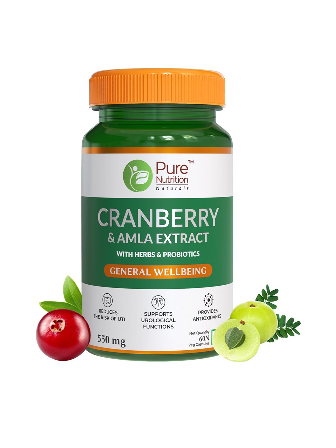 

Pure Nutrition Cranberry & Amla Extract Urological Supplements - 60 Capsules, Green