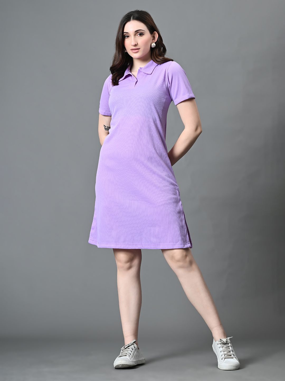 

The Roadster Lifestyle Co Polo Collar Ribbed T-Shirt Dress, Lavender