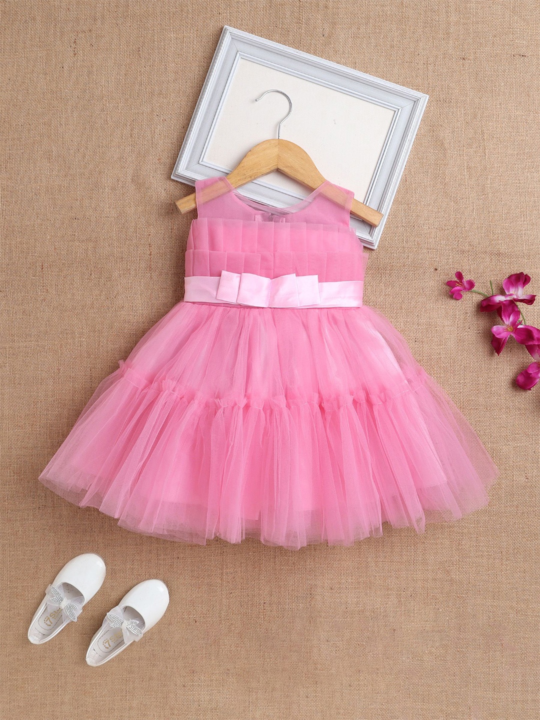 

The Magic Wand Girls Sleeveless Tie Up Fit & Flare Dress, Pink