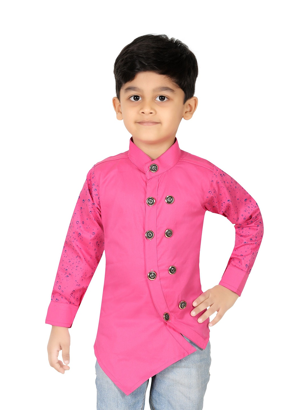 

BAESD Boys Classic Opaque Solid Assymetric Shirt, Pink