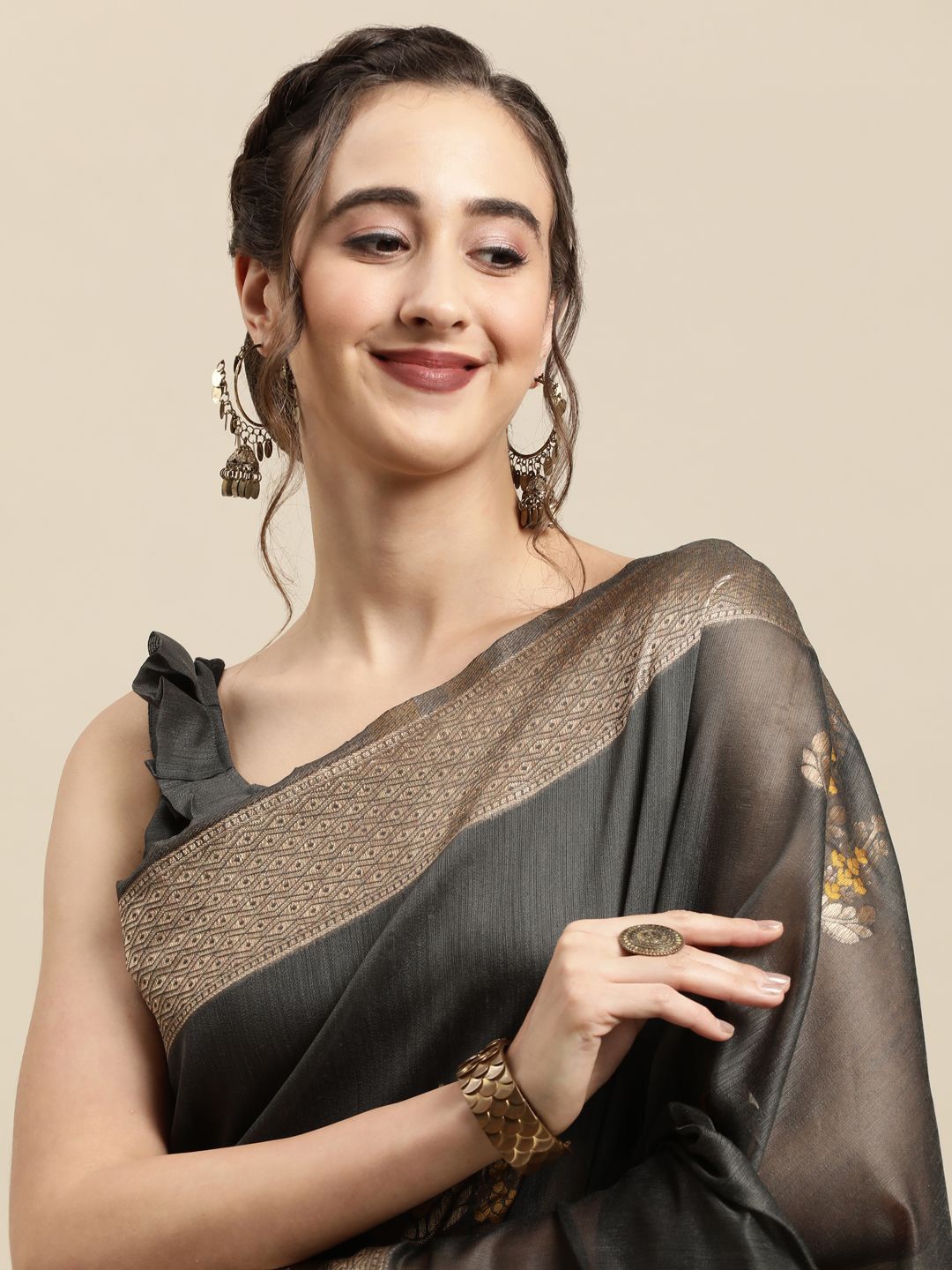 

Saree mall Woven Designed Banarasi Sarees, Grey