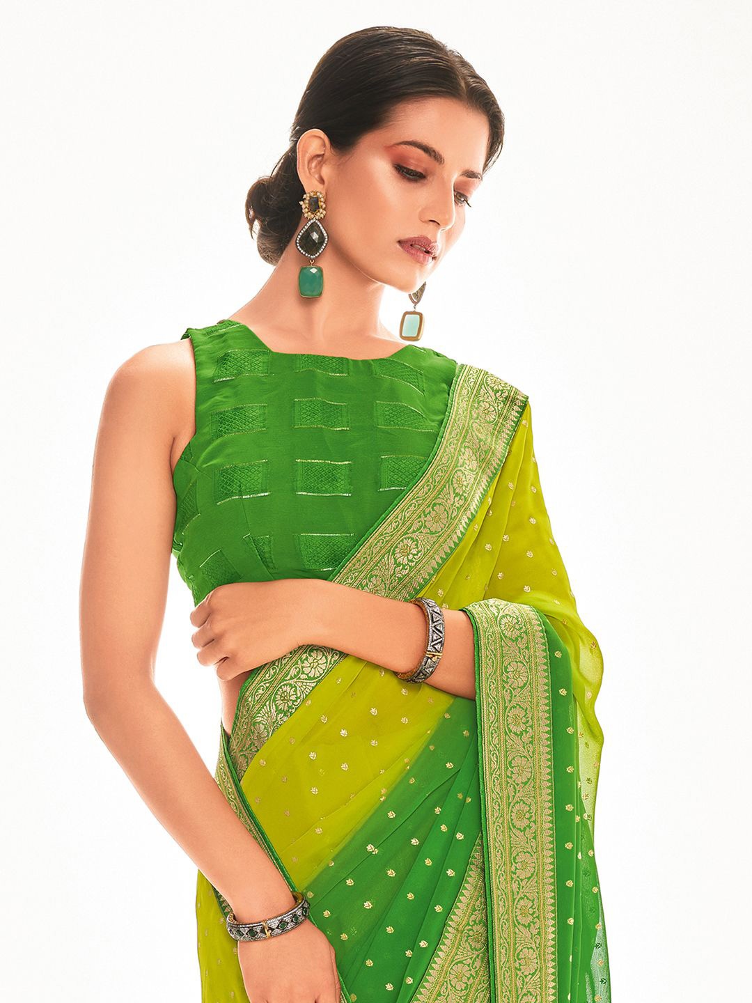 

Saree mall Ethnic Motifs Woven Design Sarees, Green