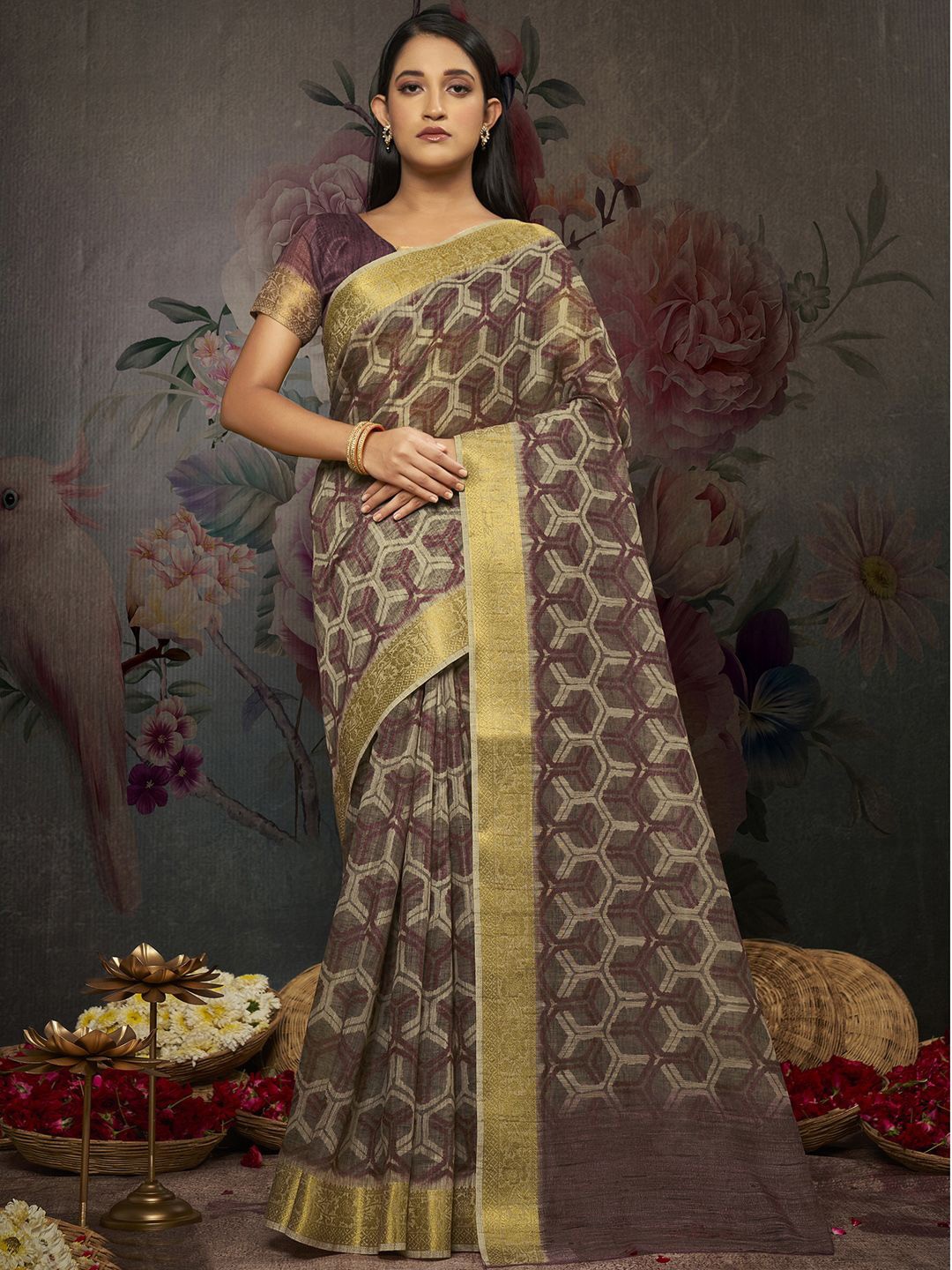 

Saree mall Woven Design Zari Banarasi Sarees, Grey