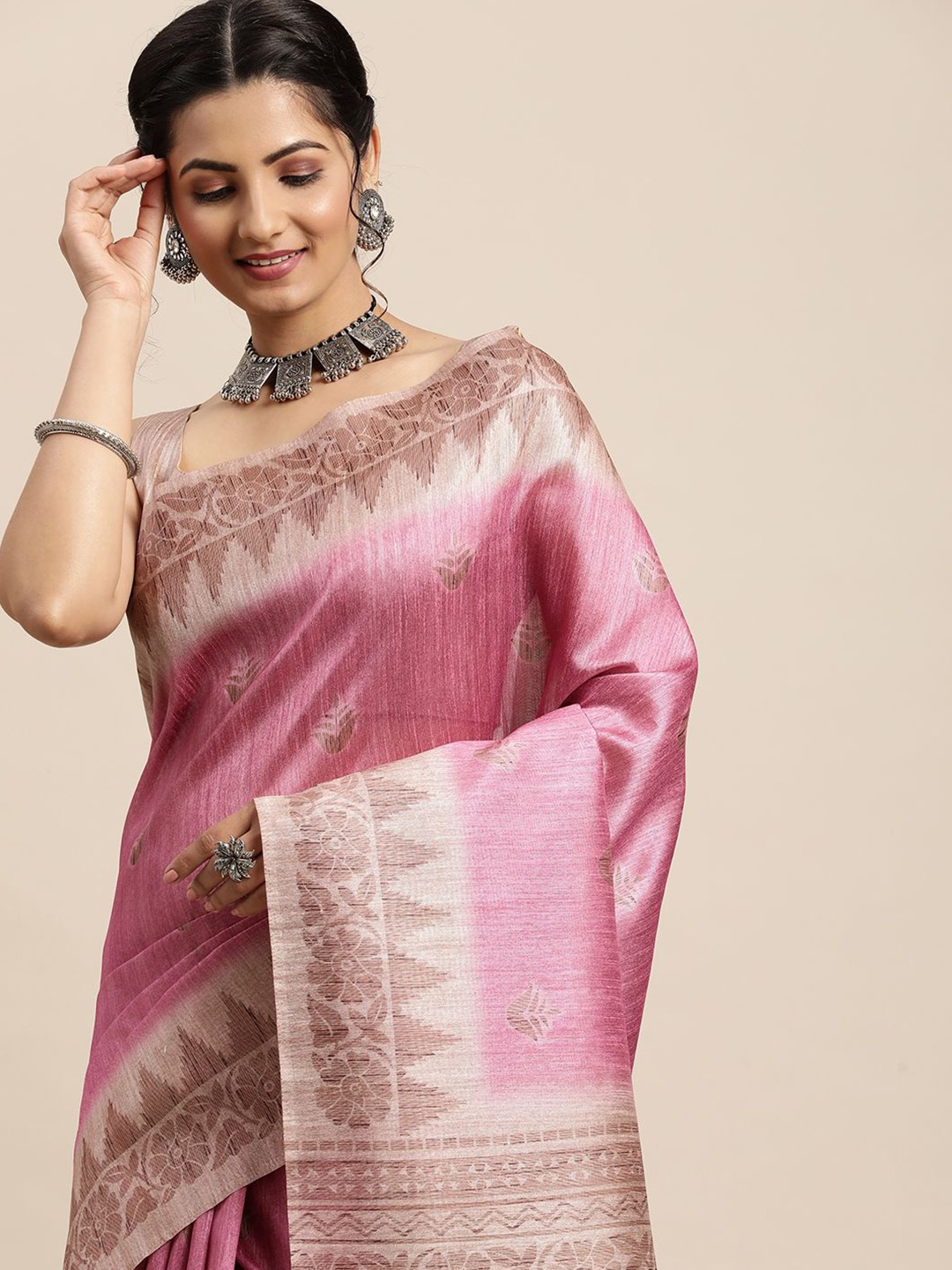 

Saree mall Ethnic Motif Printed Sarees with Blouse, Pink