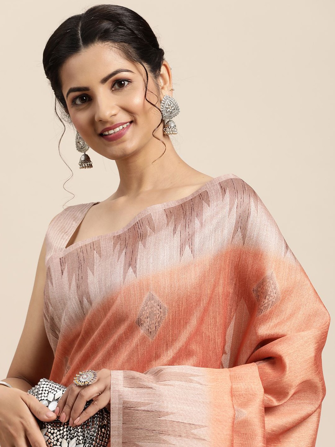

Saree mall Woven Design Bagh Zari Sarees, Peach