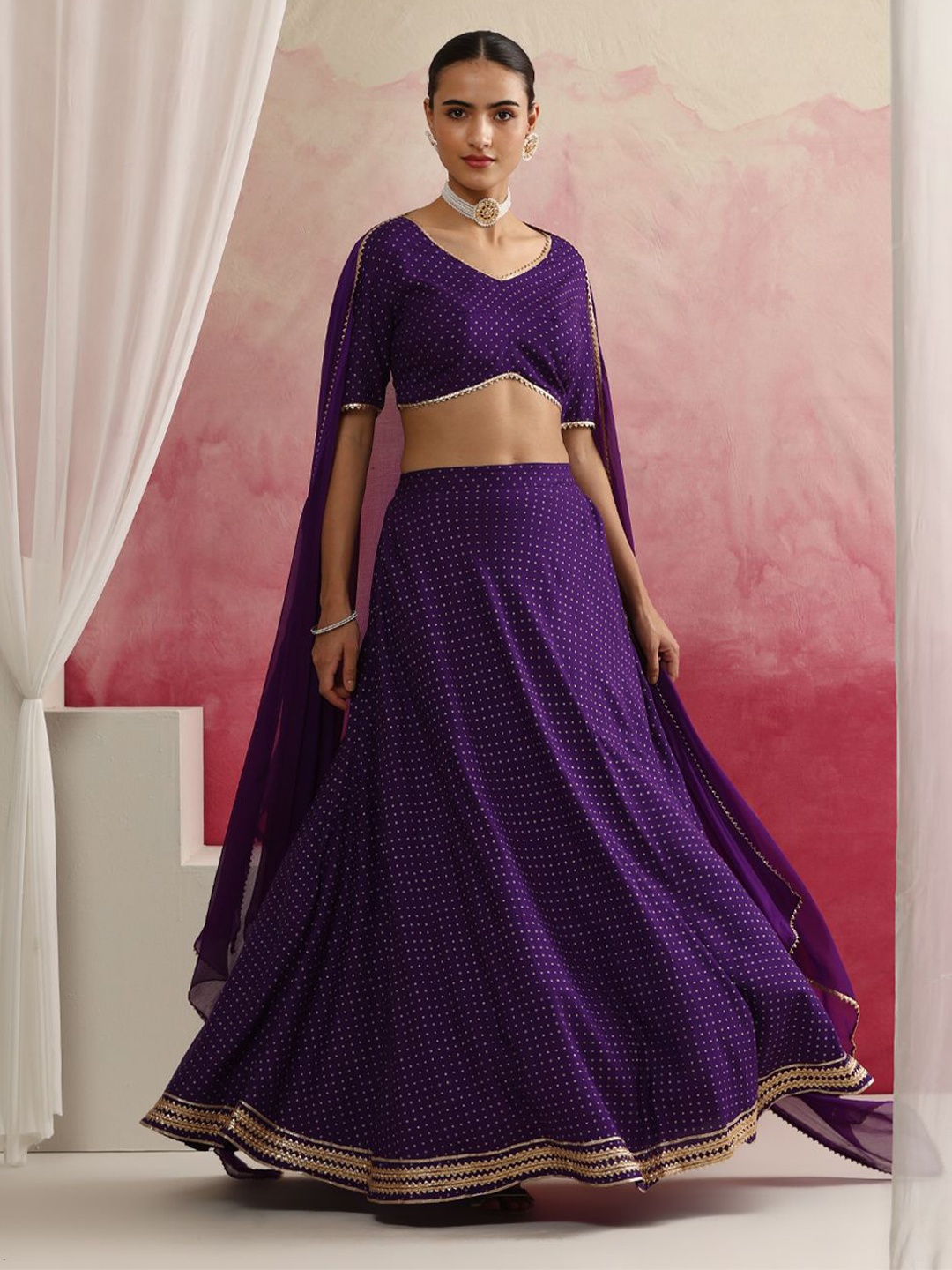 

Khushal K Printed Ready To Wear Lehenga & Blouse With Dupatta, Purple