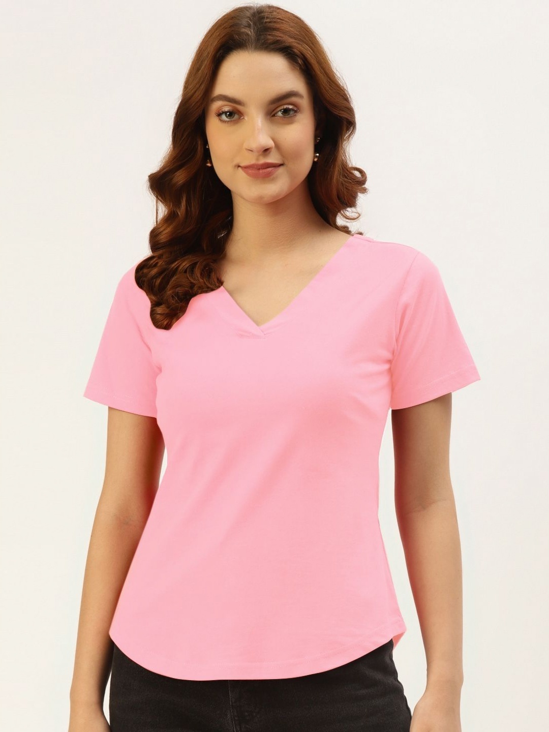 

BRINNS Women V-Neck Pockets T-shirt, Pink