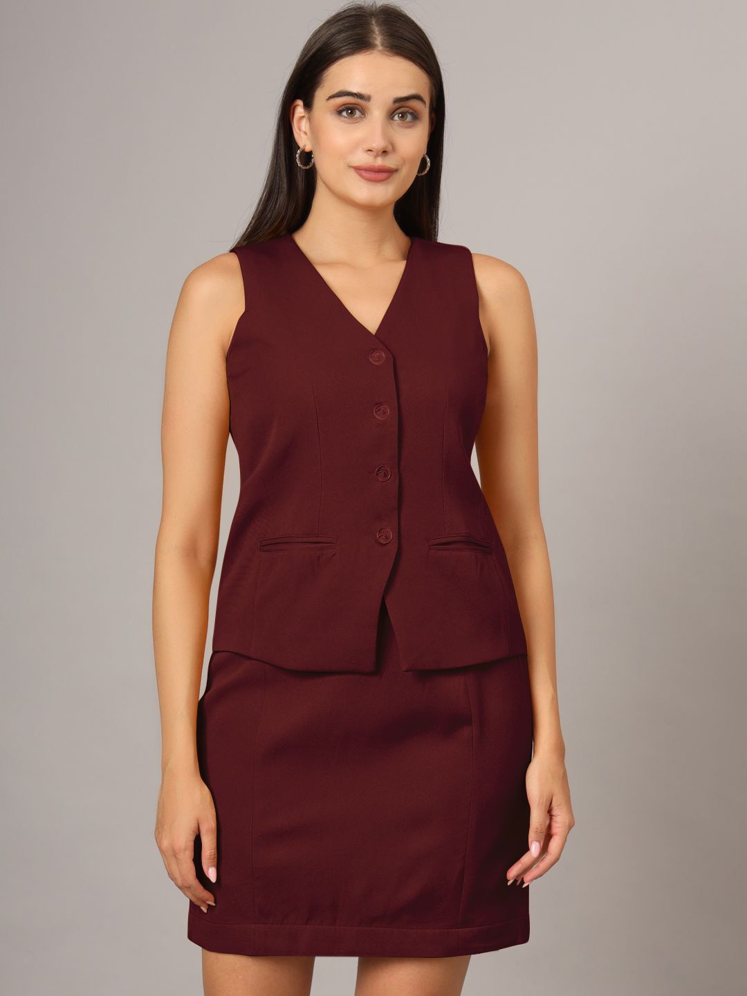 

BRINNS Waistcoat With Skirt Suit, Burgundy
