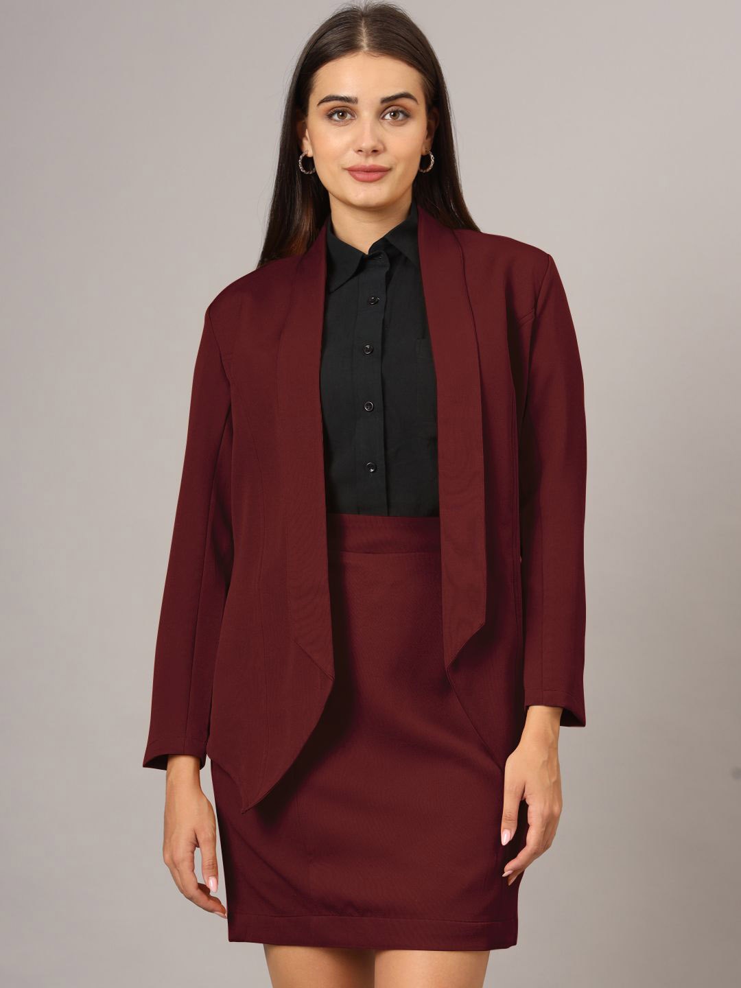 

BRINNS Shawl Collar Blazer & Skirt Suit, Burgundy